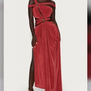 NWT Red Maxi Dress with Cutouts and Ring Details